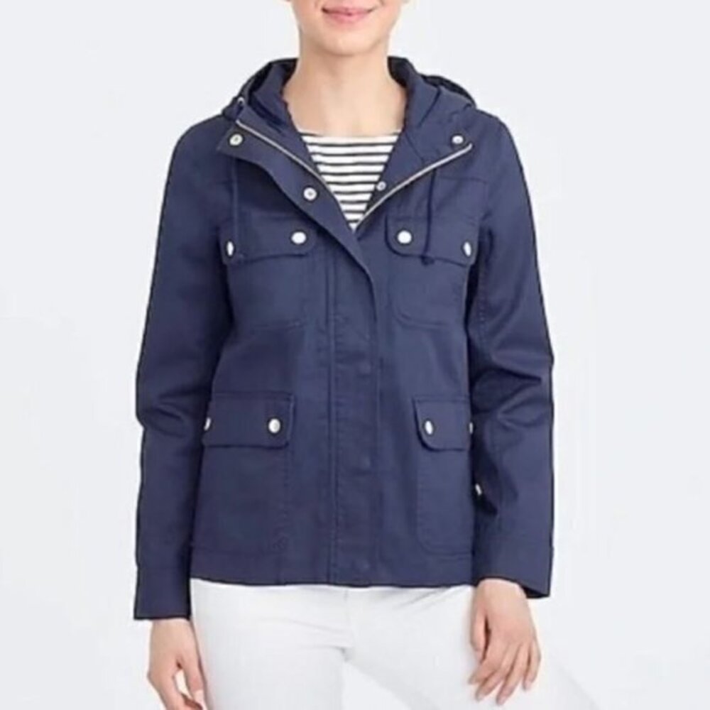 J Crew Factory Women's Resin Coated Hooded Twill Utility Jacket Size S NWT